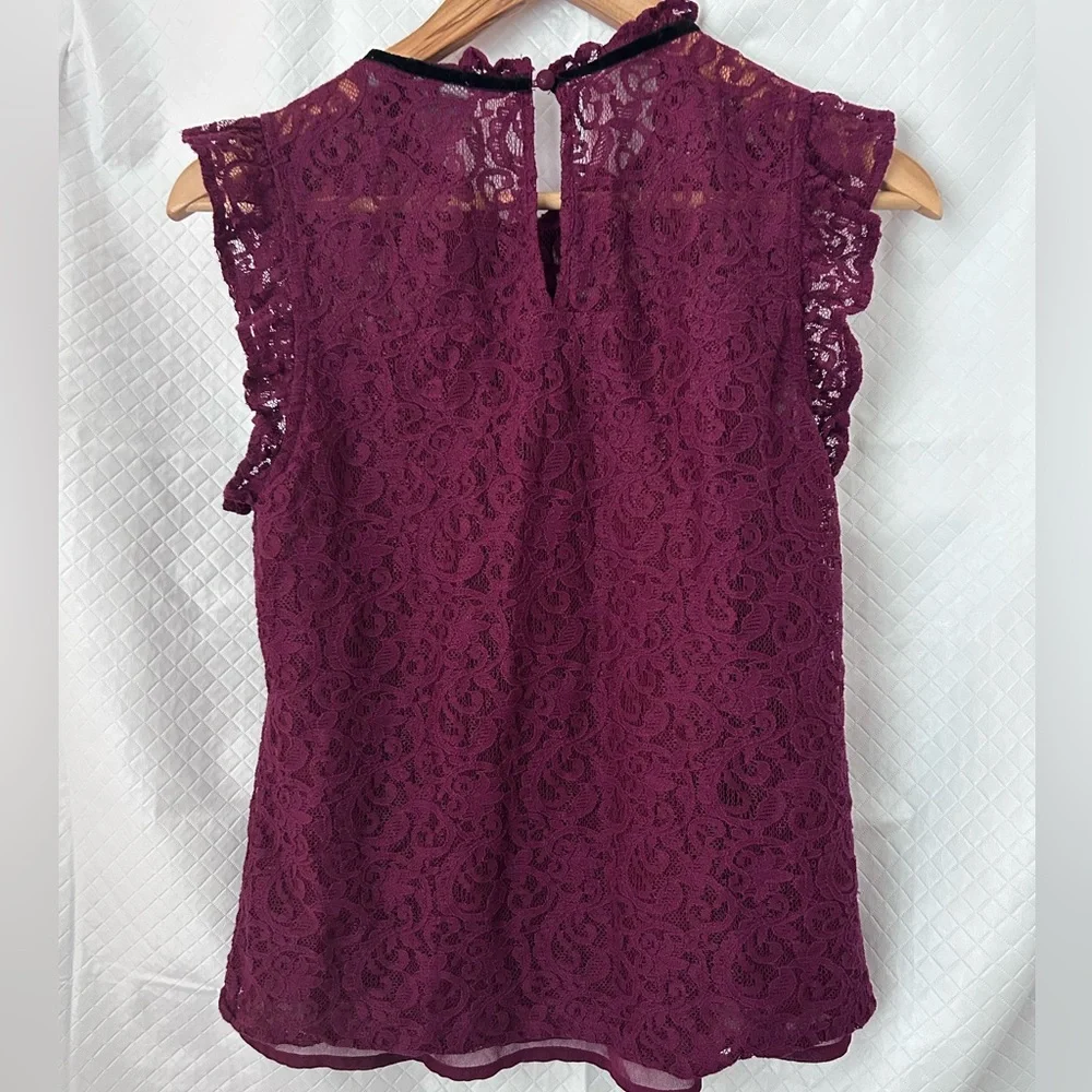Soho Burgundy Lace Blouse with Ruffles - Picture 2 of 9